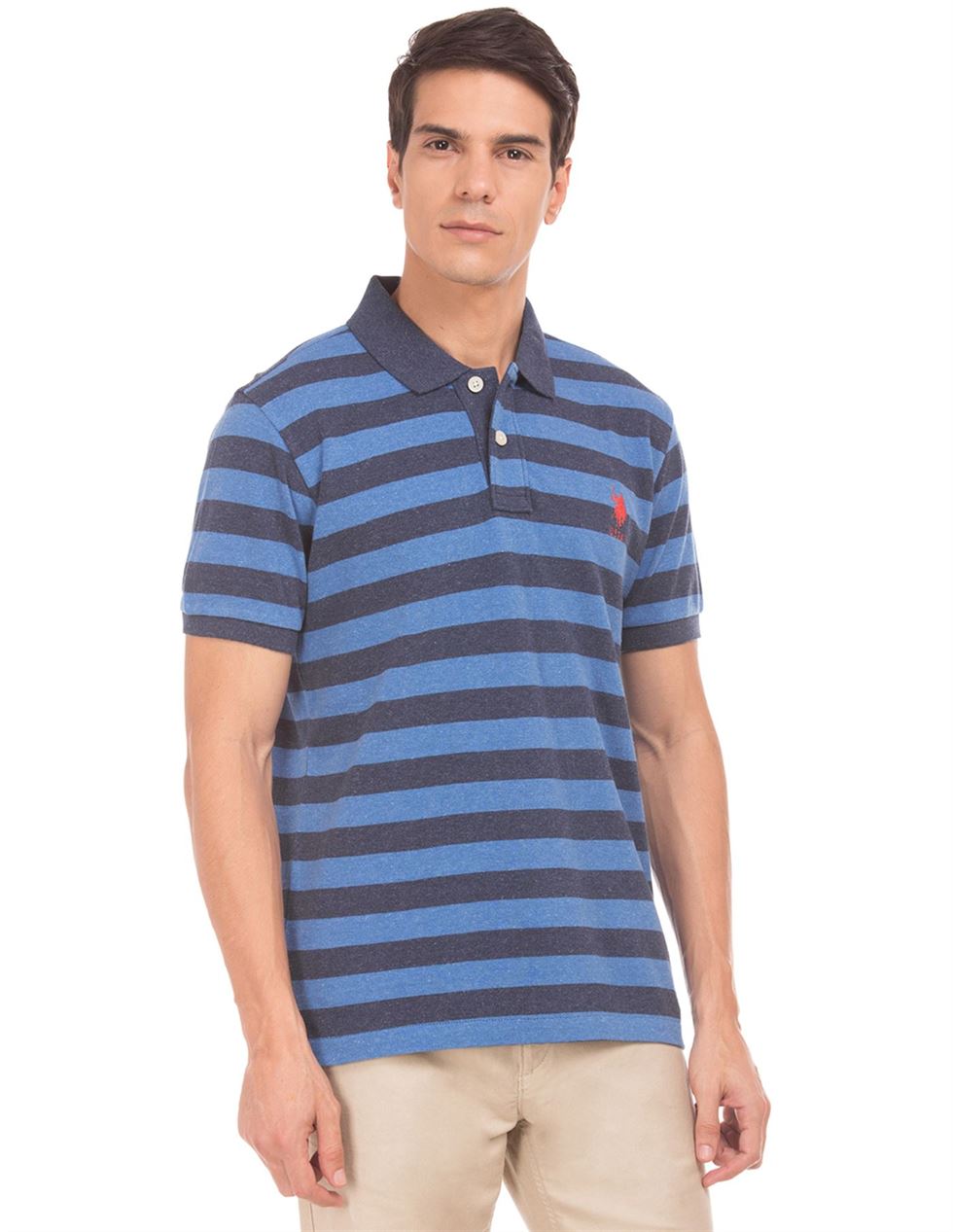U.S.Polo Assn. Men Casual Wear Striped Blue T-Shirt
